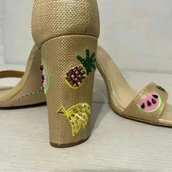 Gianni Bini Joenahtwo Natural Straw Fruit Embellished Block Heel Sandals Summer - Picture 7 of 16